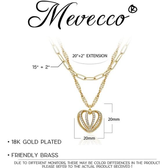 Layered Heart Necklace Pendant Handmade 18k Gold Plated Dainty Gold Choker - Picture 2 of 6